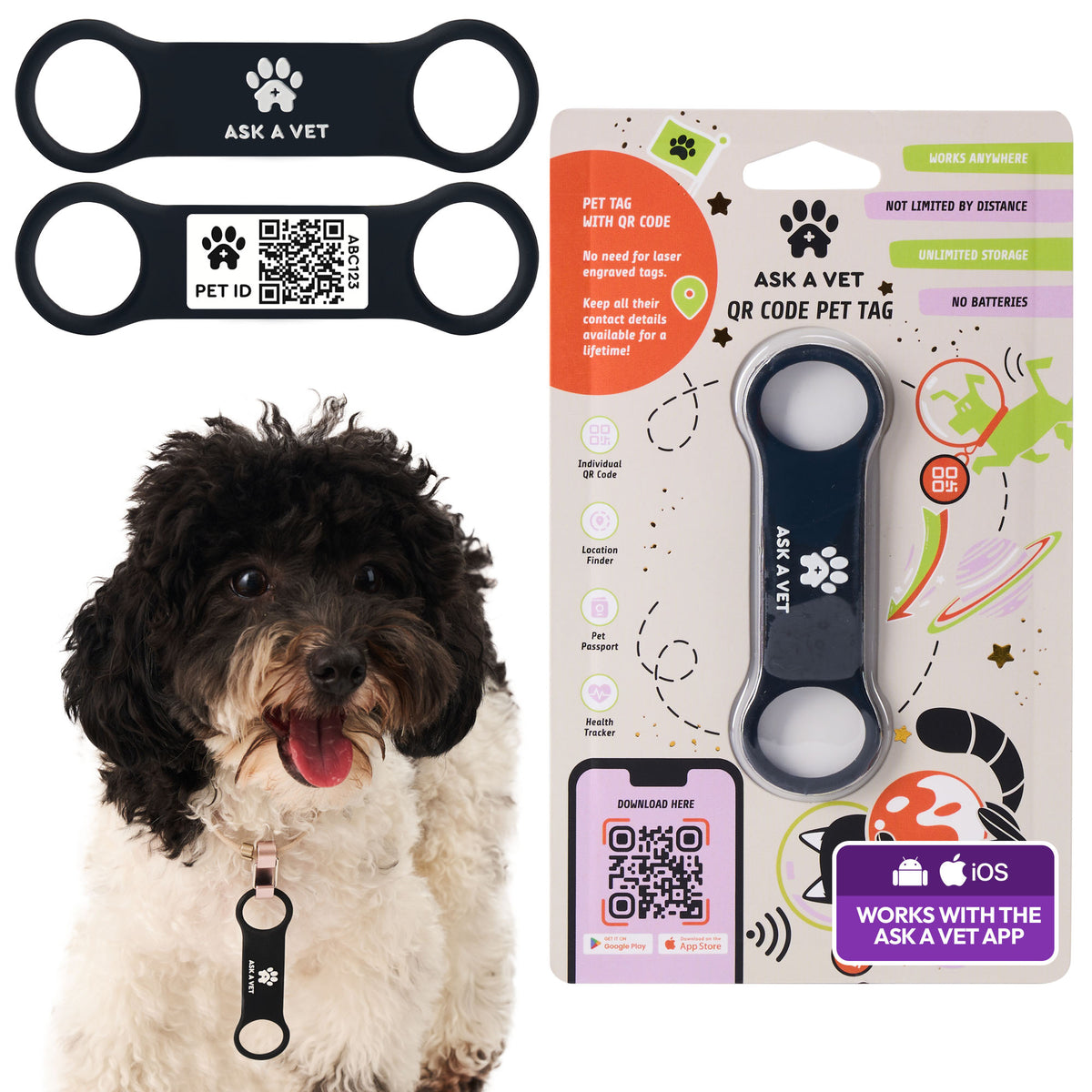 Slide-On Smart Pet ID Tag – NFC & QR Code Silicone – Vet Created