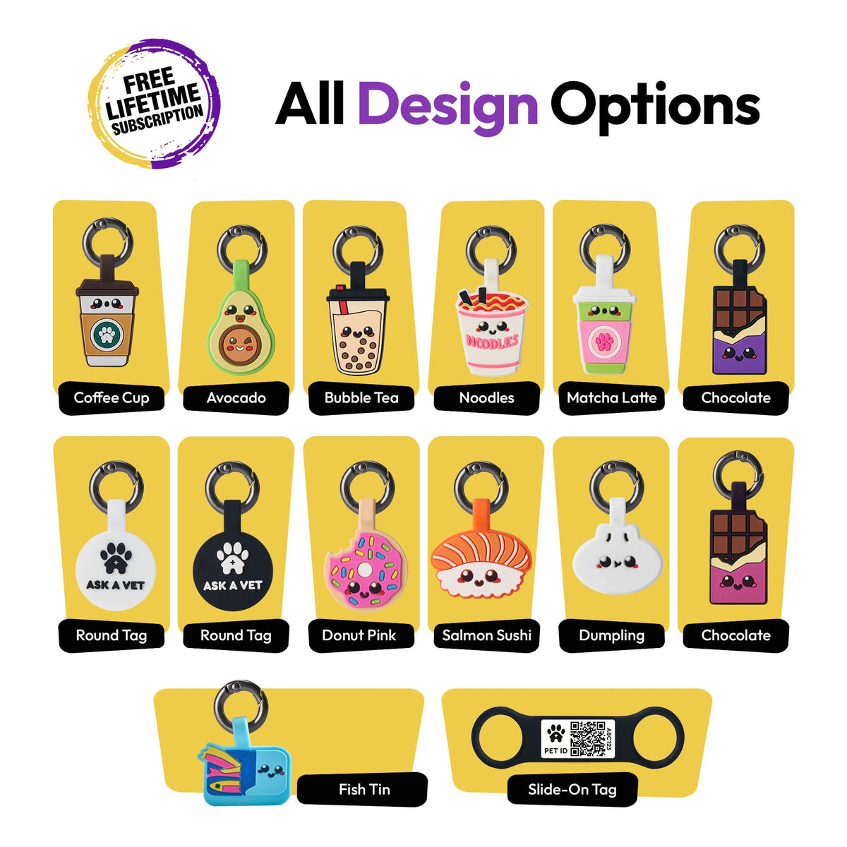 All | Smart ID Tag: The tag designs laid out, headed All Design Options