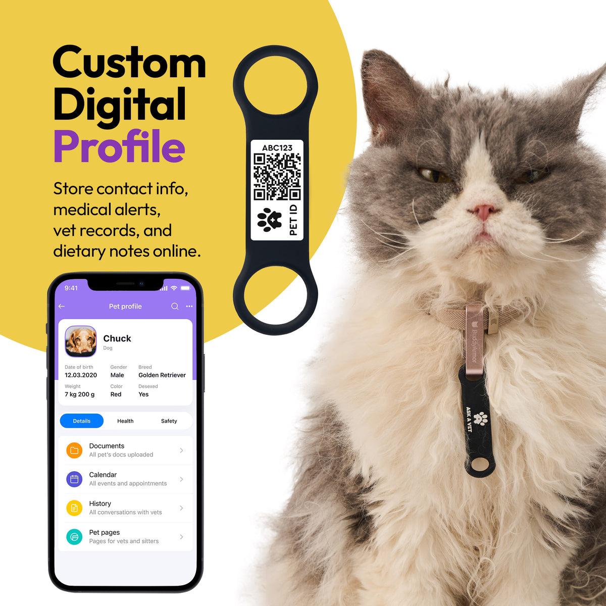 Slide-On Smart Pet ID Tag – NFC & QR Code Silicone – Vet Created