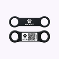 Slide-On NFC and QR code pet ID tag, front and QR code back views.